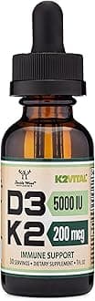 Vitamin D3 K2 5,000 IU Liquid Drops (5,000 IU of D3 and 200mcg of 99.9% All-Trans Patented K2 MK-7 (K2Vital)) Max Absorption Liquid Vitamin D Drops for Kids and Adults (30 Servings) by Double Wood