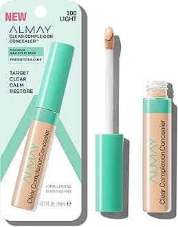 Almay Clear Complexion Acne & Blemish Spot Treatment Concealer with Salicylic Acid, Full Coverage, Hypoallergenic, Fragrance Free, for Sensitive Skin, 100 Lights, 0.3 fl oz.