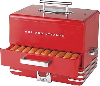Nostalgia Extra Large Retro Classic Style Steamer Warmer, 20 Hot Dog and 6 Bun Capacity, Steam Bratwursts, Sausages, Vegetables, Fish, Dumplings, Original Red