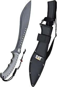 Cat Machete with Shoulder Strap Sheath,19 Inch, Stainless Steel Blade Knife with Ergonomic Comfort Tool Handle, Cut, Chop, Clear Brush, Garden, Outdoors, Camping Black Silver - 240395