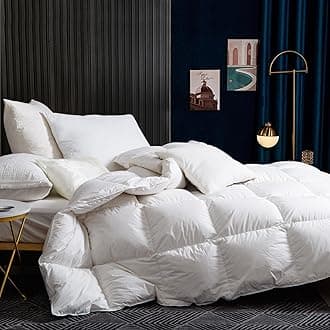 King Duvet 12 Tog｜Luxury Heavyweight Goose Feathers Down Duvet｜100% Organic Cotton Cover & Down Proof Fabric｜Hotel Quality King Quilt with 8 Corner Tabs｜Machine Washable