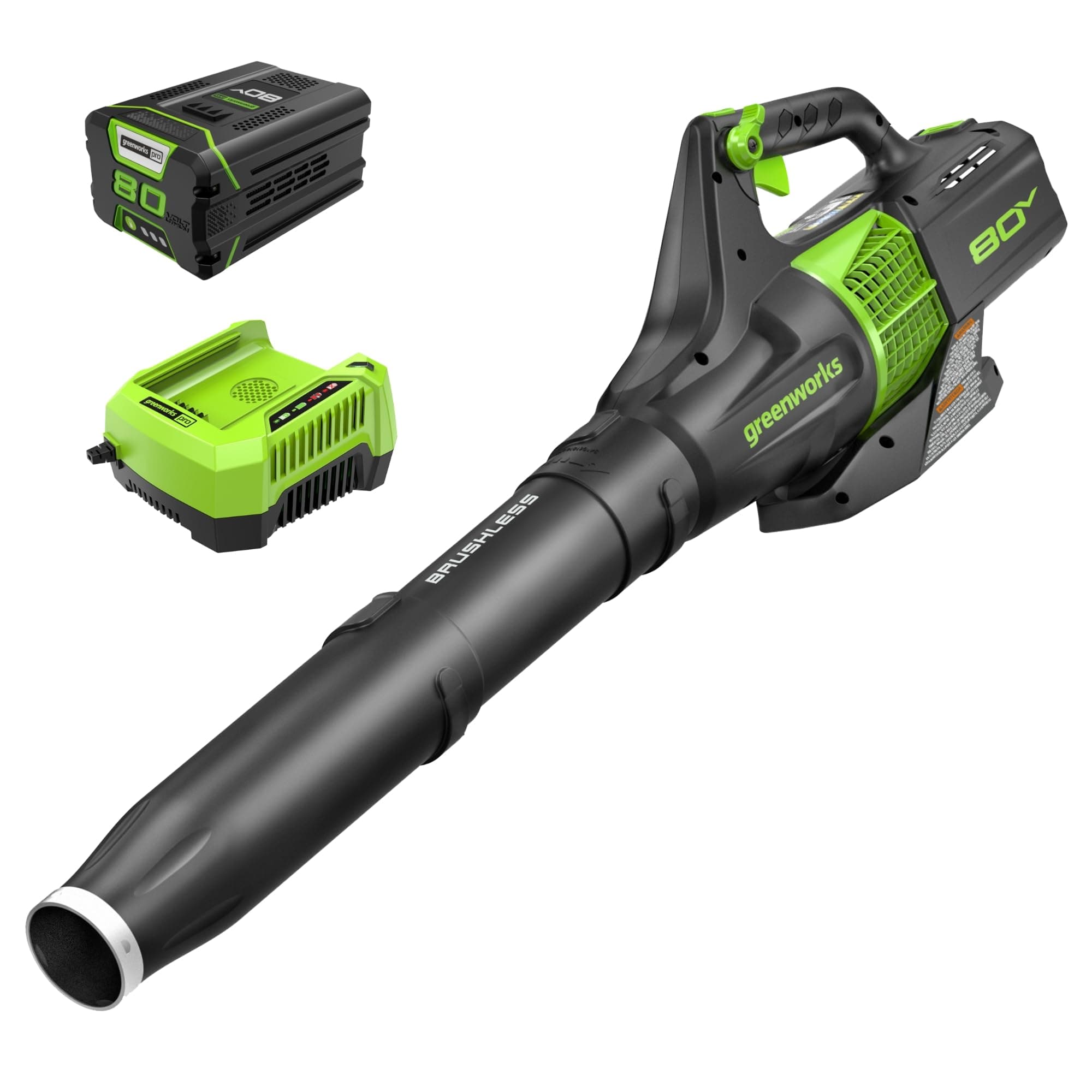 Greenworks 80V (145 MPH / 580 CFM / 75+ Compatible Tools) Cordless Brushless Axial Leaf Blower, 2.5Ah Battery and Charger Included