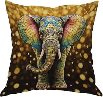 Moslion Elephant Pillow Case Aztec Gold Elephant with Gold Rain Shine Flicker Glow Jewelry Stones Light Throw Pillow Case 18" x 18" Inch Cotton Linen Cushion Cover for Men Women Black