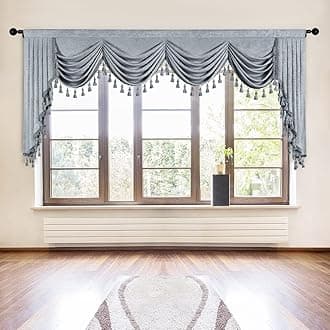 Thick Chenille Window Curtains Valance for Living Room Silver Grey Waterfall Valance for Bedroom,Rod Pocket (W118inch, 1 Panel)