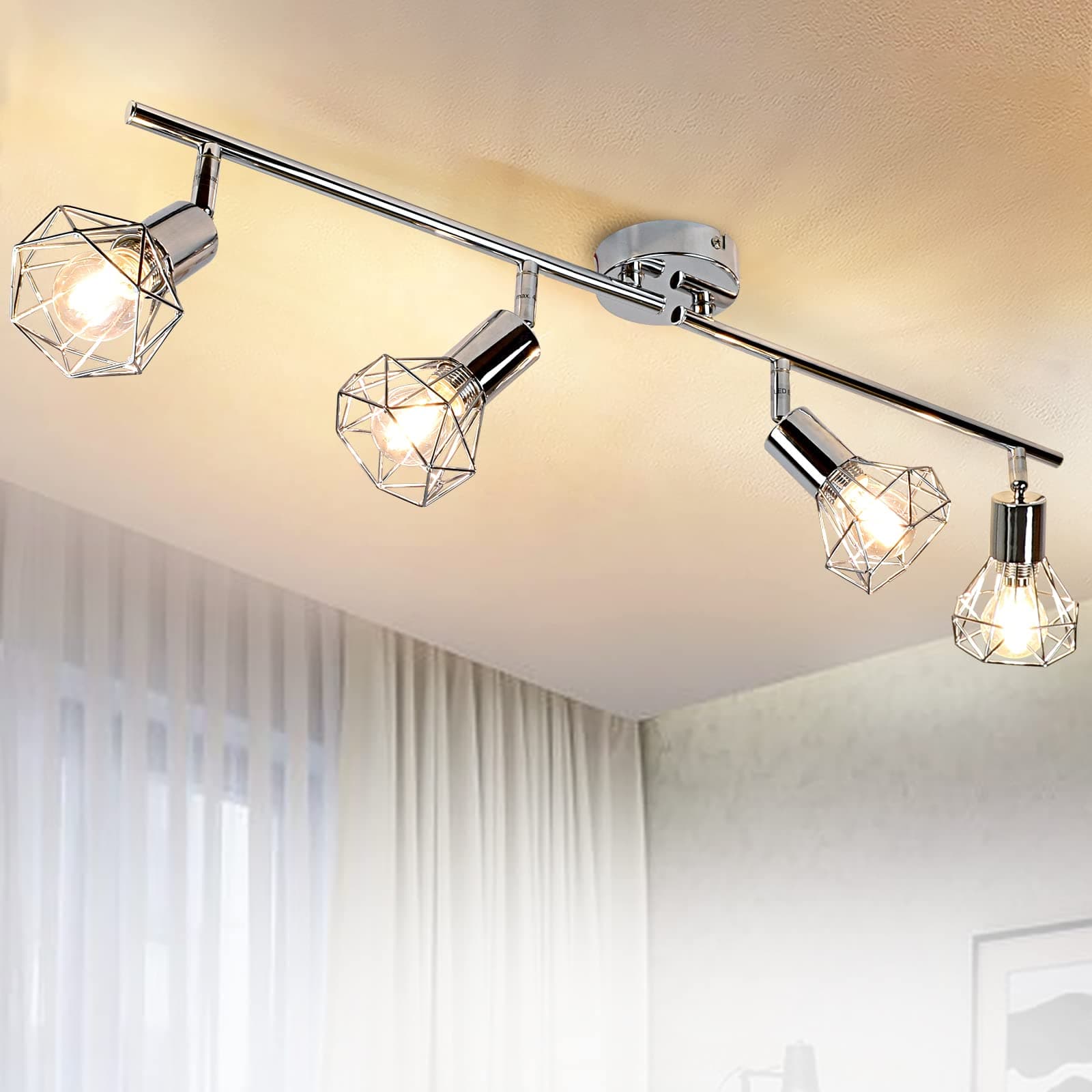 DLLT 4 Lights Track Lighting Kit-4 Way Modern Flush Mount Ceiling & Wall Decorative Lamp with Adjustable Head, Directional Spot Lighting Fixture for Kitchen Bedroom Living Room, E12 (Bulb Included)