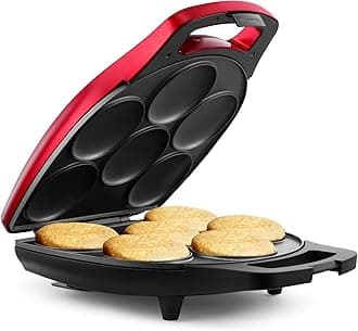 Holstein Housewares HH-09037017RM Non-Stick 6-Section Multi-Food Maker-Arepas, Mini Pancakes, Corncakes and More, Aluminum, Metallic Red/Black