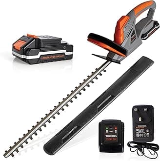 Terratek Cordless Hedge Trimmer 20V 1HR Fast Charge 51cm (510mm) Cutting Length, Hedge Trimmer Cordless Hedge Cutter with 1x Battery and Charger Included