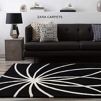 ZARACARPETS Solid Plain Exported Quality Hand Made Carpets and Rug Size 6x6 Round Diameter (6 by 6 Round) Black Web
