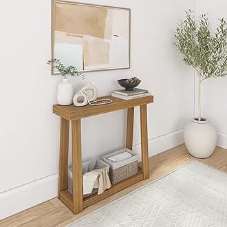 Plank+Beam Solid Wood Console Table with Storage, 36”, Sofa Table with Shelf, Narrow Entryway Table for Hallway, Behind The Couch, Living Room, Foyer, Easy Assembly, Pecan