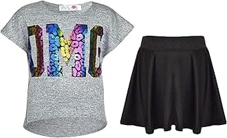 A2Z 4 Kids Girls T-Shirt and Skater Skirt Set Short Sleeve Top and Flared Skirt Outfit Stylish Summer Clothing for Kids Casual Matching Set for Holidays, Parties, Everyday Wear Age 5-13