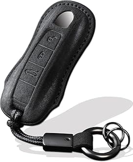 XMZAIMY for Porsche Key Fob Cover with Keychain Fit for Panamera, Cayenne, Macan,Taycan,918 Smart Keys Case Protector suede (Black, Style A)