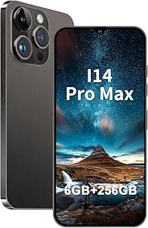 14 ProMa x Unlocked Android Smartphone 6GB+256GB, 6.8" HD+ Display, 50MP+24MP Dual Camera, 6800mAh Battery, 5G Dual SIM, 128GB Expandable (Black)