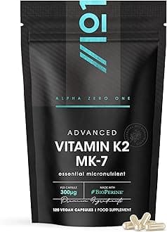 Vitamin K2 MK-7 300mcg - Fermented Natto Based Vegan Vitamin K – 120 Vegan Capsules – Supports Bone Health – Resealable and Recyclable Pouch by Alpha01