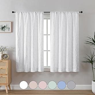 Aiyufeng White 54 Inch Length 2 Panels Set, Soft Airy 3D Embossed Textured Window Curtains for Bedroom Living Room, Modern Semi Fabric Rod Pocket Curtains, 38"Wx54"L Inches