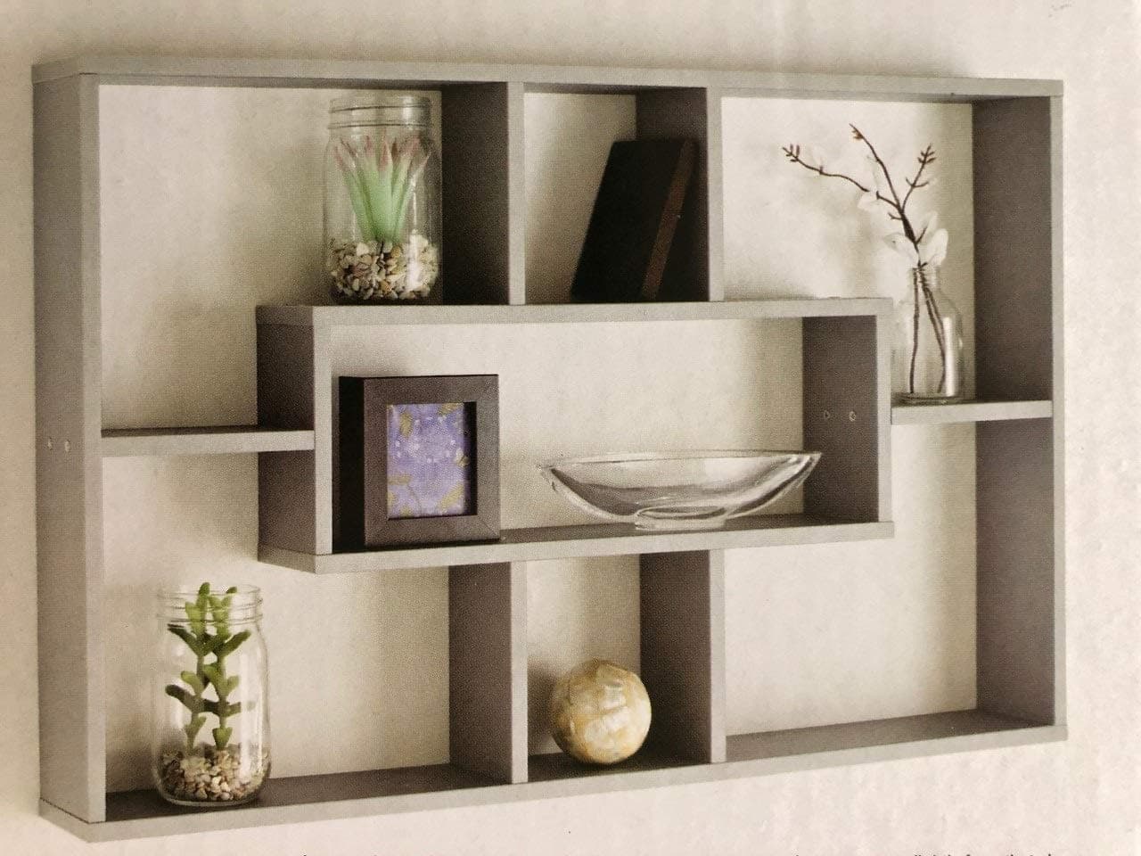 UNGROL Lokken Grey Multi-Compartment Wall Shelf 76cm - Modern/Minimalist Style, Tiered Shelf, Space-Saving Storage