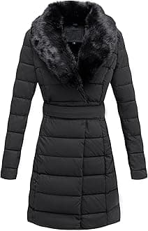 Bellivera Women's Puffer Jacket Faux Leather Bubble Padding Sherpa-Lined Coat with Removable Fur Collar