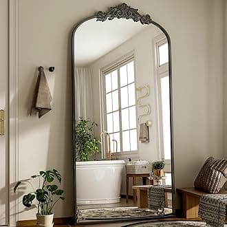 GLSLAND Vintage Mirror - 76"x 34" Full Length Mirror Large Carved Arched Mirrors with Metal Frame Baroque Full Body for Bathroom/Living Room/Entryway,Black