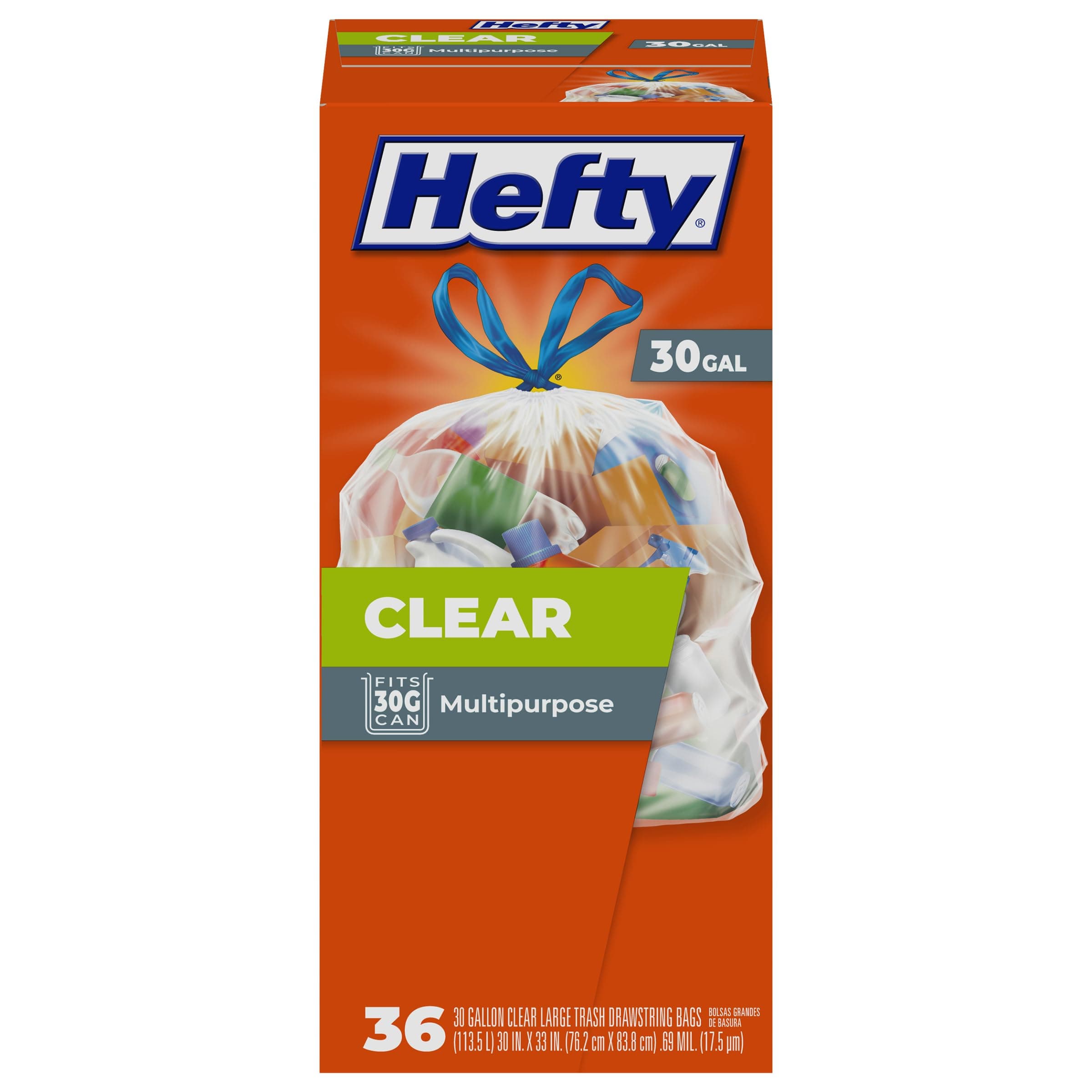 Clear Trash Bags, Clear, 30 Gallon, 36 Count