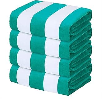 Exclusivo Mezcla 4 Pack Cotton Large 30x60 Inches Soft Cabana Stripe Thick Beach Towel, Super Absorbent Travel Bath Pool Towel (Turquoise)