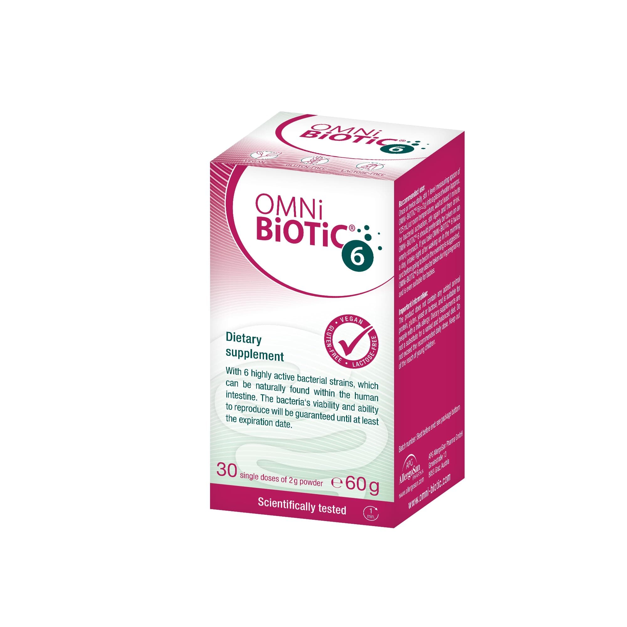 OMNi BiOTiC 6, Vegan Multi Strain Formulation, 1 Glass Contains 30 Single doses, White
