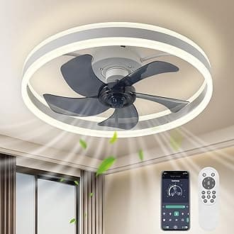KINDLOV 19.7" Ceiling Fan with Light,6 Speeds Flush Mount Modern Ceiling Fans with Lights - for Bedroom,Living Room,and Kitchen Dimmable Ceiling Fan,White