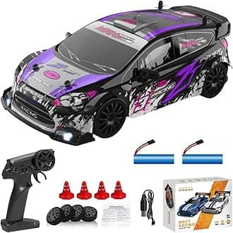 KAIMIO 1:24 Scale RC Drift Car 4WD 2.4GHz 30KM/H High Speed Racing Sport Toy Car with LED Lights, Racing and Drift Wheels (8605-Purple)