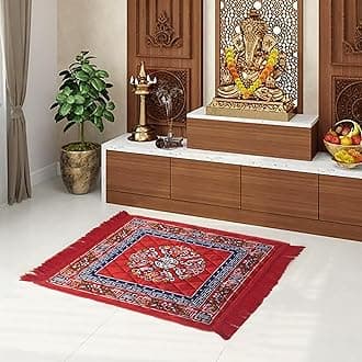 AAZEEM Prayer Mat | Velvet Aasan | Meditation Carpet | Pooja Aasan | Traditional Prayer Mat | Medium Size | Red Color
