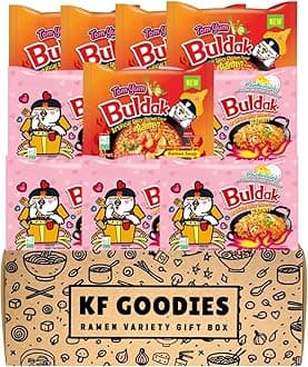 KF GOODIES Korean Ramen Variety Pack Gift Box (10 Count) – Spicy Buldak Noodle Assortment for Birthdays, College Care Packages, Office Snacks, and Gift Baskets