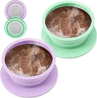 2 Pieces Collapsible Paperless Travel Pour Over Coffee Dripper Kit, Single Cup Travel Pour Over Coffee Maker Camping, Portable Silicone PourOver Coffee Filter Reusable (Purple+Green)