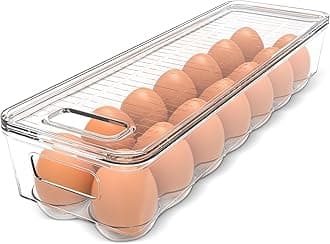 Utopia Home Egg Container For Refrigerator - 14 Egg Holder, Clear Rectangular Tray with Lid & Handle, Stackable, Pack of 1