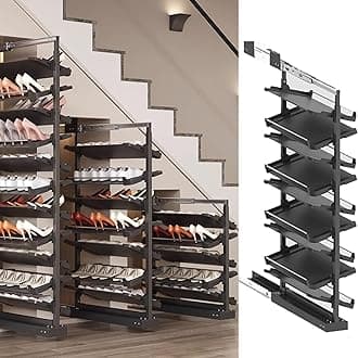 Pull-Out Shoe Rack Organizer for Closet Shoe Cabinet,Adjustable Height Retractable Metal Stackable Shoe Rack, Vertical Shelf Organizer for Small Bedroom Closet, Space Saving Storage, Black(58cm,9 Tier