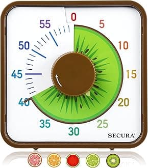 Secura 7.5-Inch Fruit Visual Timer for Kids, 60-Minute Countdown Timer for Classroom or Kitchen, Durable Mechanical Timer Clock with Magnetic Backing (Kiwi)