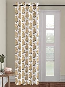 Trance Home Linen 100% Cotton 9 Feet Curtains for Long Doors | Printed Design Parda for Living, Bed Room Long Doors (Golden Paisley - Set of 1, 9ft Long Door Curtains)