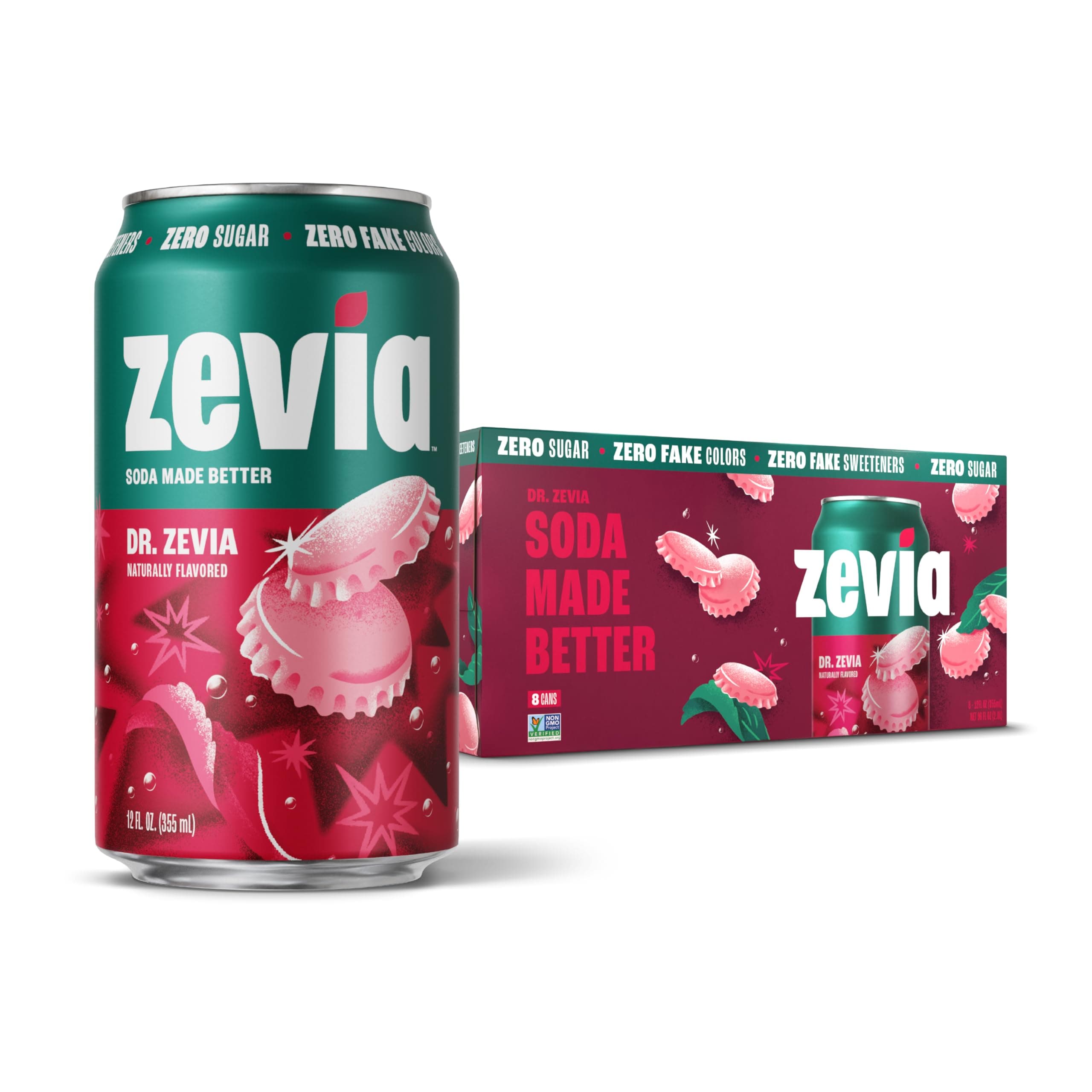 Zevia Zero Sugar Soda, Dr Zevia, 12 oz Cans (8-Pack) – Naturally Sweetened, Non-GMO Project Verified, Gluten-Free, Vegan
