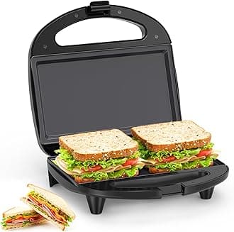 Snailar 2 Slice Sandwich Toaster with Flat Plates, Non-Stick, PFOA Free, Cool Touch Handle, 750W, Black