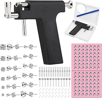 Professional Ear Piercing Gun Kit, Reusable Piercing Gun with Stainless Steel Piercing Earrings Studs, Crystal Earrings for At Home Salon Earlobe Cartilage Helix Tragus Piercing Tool Kit
