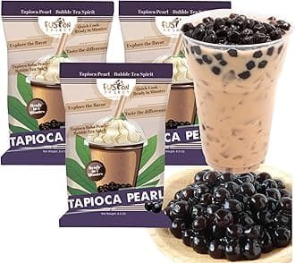 Tapioca Pearl - Brown Sugar Flavor Quick Cook Tapioca, DIY Boba for Boba Tea Ready in 5 Minutes, Boba pearls, Bubble Tea Pearl s, Milk Tea Toppings (3 Packs)