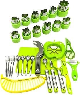 30 PCS Fruit slicer set Fruit Shape Cutters, mini Cookie Cutters, Apple Slicer, Avocado Cutter, Banana Slicer, Watermelon Cutter, melon baller, Carving Knife, vegetable cutters Carespot