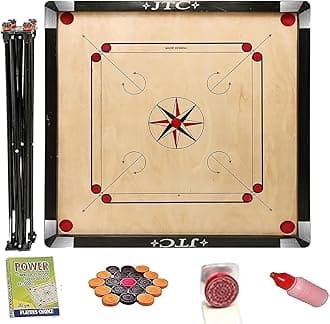 JTC Superior Matte Finish Practice Carrom Board for Serious Professional Practice with Coins Striker and Powder Beige ABC- Engineering Wood (32 x 32 Inches with Stand Style A)