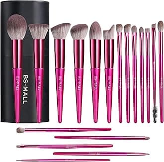 BS-MALL Makeup Brush Set 18 Pcs Premium Synthetic Foundation Powder Concealers Eye shadows Blush Makeup Brushes with black case DarkPink