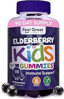 Feel Great 365 Kids Elderberry Gummies with Zinc and Vitamin C | Kids Immune Support Sambucus Elderberry Gummies | Berry Flavored Vegan Kids Multivitamins | 90 Day Supply