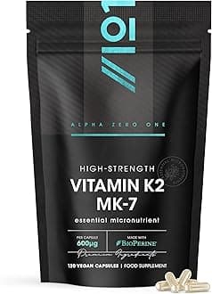 Vitamin K2 MK-7 600mcg - 120 Vegan Capsules - Fermented Natto Based Vegan Vitamin K - Supports Bone Health – Resealable and Recyclable Pouch by Alpha01