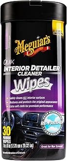 Meguiar's Quik Interior Detailer Wipes - This Non-Greasy Formula Cleans and Protects All Interior Surfaces - Easy Cleaning and Detailer, All Surface Car Wipe with UV Protection, 30 Wipes
