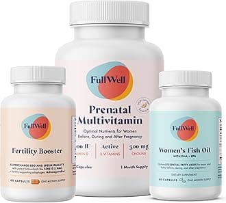 FullWell Women's Fertility Trio - Conception Support for Women - Includes Fertility Booster, Lemon Essence Prenatal Multivitamin & Fish Oil - Supports Egg Health - CoQ10 & Ashwagandha - 30 Servings