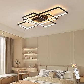 Jaycomey Dimmable Square LED Ceiling Lights, Ceiling Modern Light Acrylic Flush Mount Ceiling Lamps with Remote Control, 50W Black Ceiling Light Fixture for Living Dining Room Bedroom Kitchen