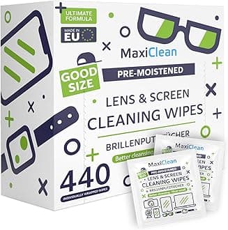 MAXI CLEAN 440 Pack Lens Wipes for Eyeglasses Pre-Moistened, Individually Wrapped Streak-Free Cleaning for Glasses & Laptop Screens, Glasses Cleaner Wipe Bulk 5.5 x 4.7 Inch, Sunglasses & Phone Wipe