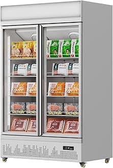 Malphi Commercial Refrigerator with Lighting Box 400Litre Upright Freezer -22℃ to -18℃ Self-Closing Door Display Fridge H1980xD750xW750mm Adjustable Shelves for Ice Cream Meat (White, Double Doors)
