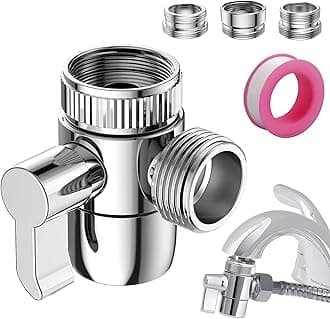 Faucet Diverter Valve with Aerator, 3-Way Diverter Valve for Hand Held Shower, Sink Faucet Splitter for Kitchen and Bathroom, with 55/64'', 15/16'', G1/2” Adapters
