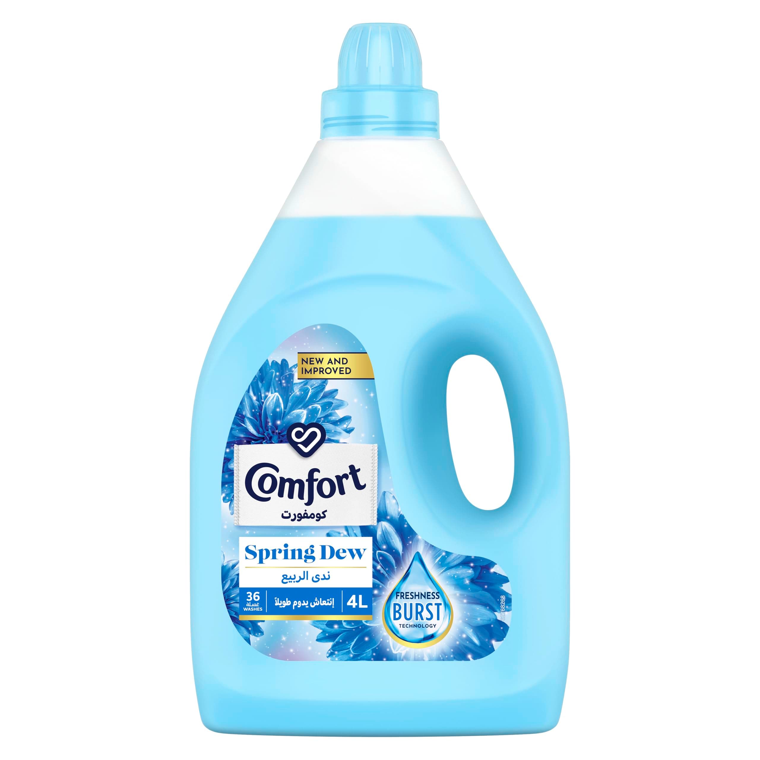 COMFORT Fabric Softener, Spring Dew, with freshness-burst technology for longer lasting fragrance & soft clothes, 4L