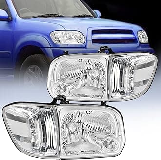 Nilight Headlight Assembly Compatible for 2005 2006 Toyota Tundra 4 Door Double Crew Cab 2007 Sequoia Pickup Replacement Chrome Housing Clear Reflector Driver Passenger Side